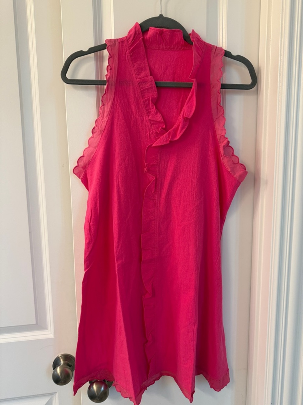 Women's Sleeveless Ruffle Neck Blouse - Hot Pink